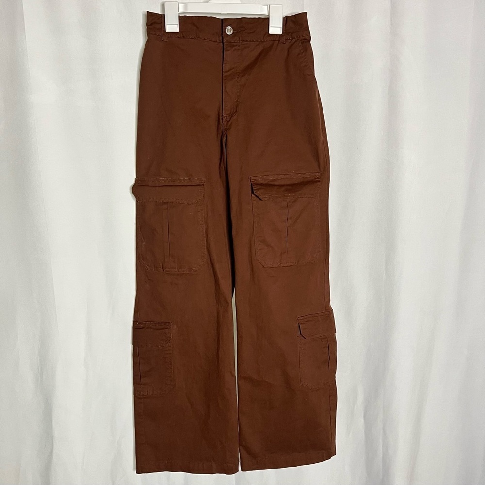 F21 Twill Straight-Leg Cargo Pants Chocolate Brown Size Small - Picture 5 of 10
